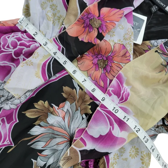 Antthony Kimono Tunic Top‎ Womens Small Floral Japanese Lotus Wrap V Neck Spring - Picture 12 of 14